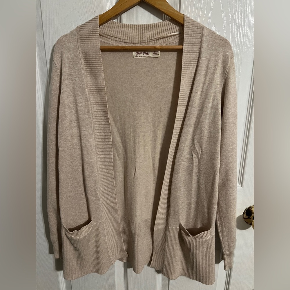 Faded Glory | Open-Front Cardigan with Pockets | Oatmeal | Size Large
